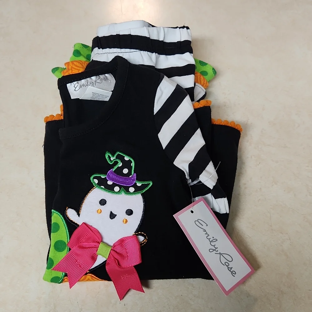 NWT Emily Rose Girls Halloween Boo Ghost Tunic Top Ruffle Pants Set 18M Toddler